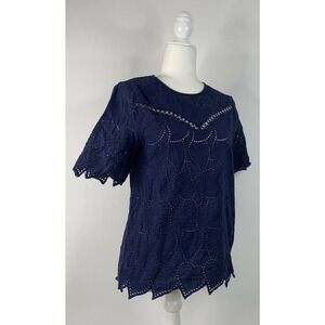 Shilla Women’s Leafy Short Sleeve Eyelet Blouse S